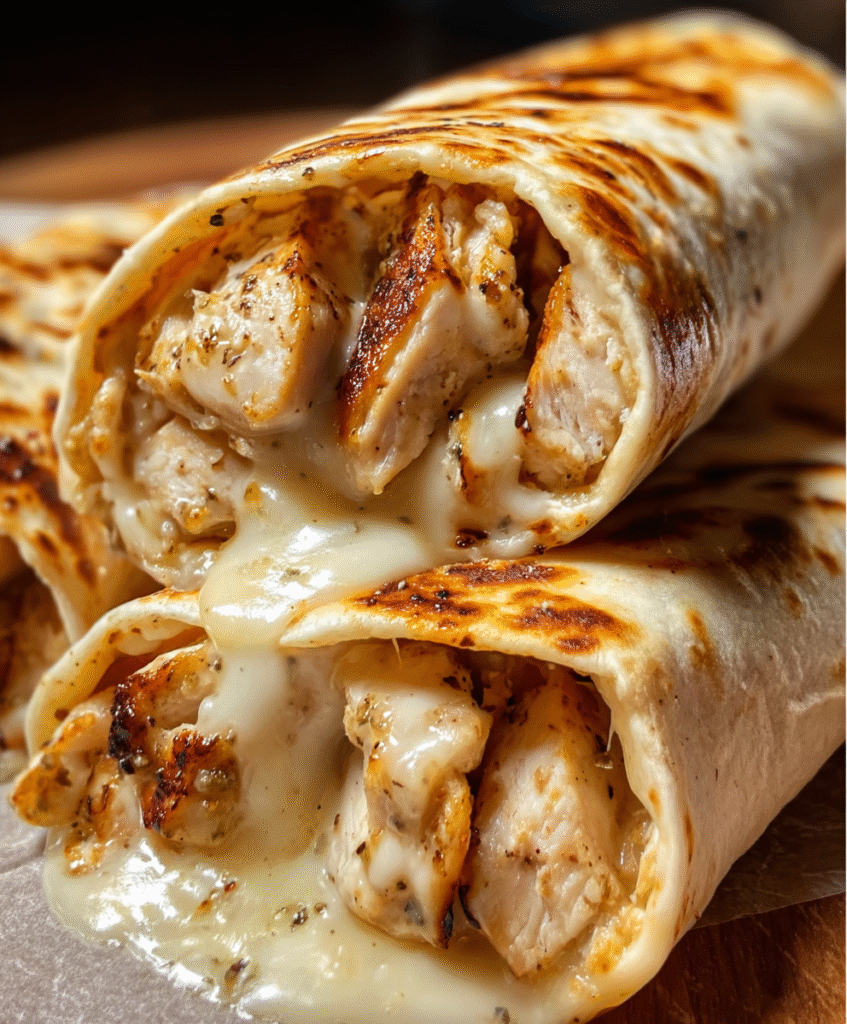 Ooey-Gooey Cheesy Garlic Chicken Wraps