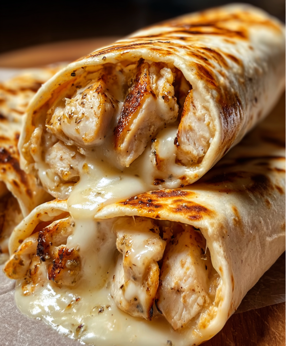 Ooey-Gooey Cheesy Garlic Chicken Wraps