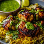 Peruvian Chicken & Rice with Zesty Green Sauce