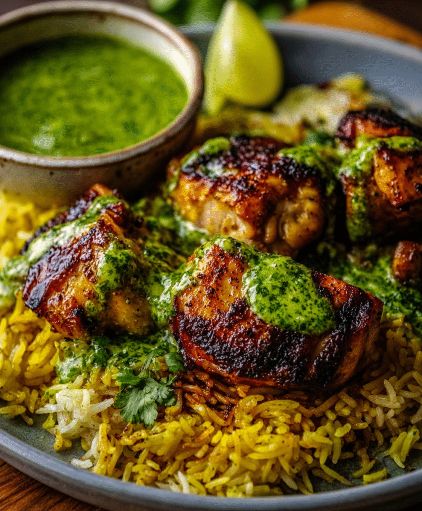 Peruvian Chicken & Rice with Zesty Green Sauce