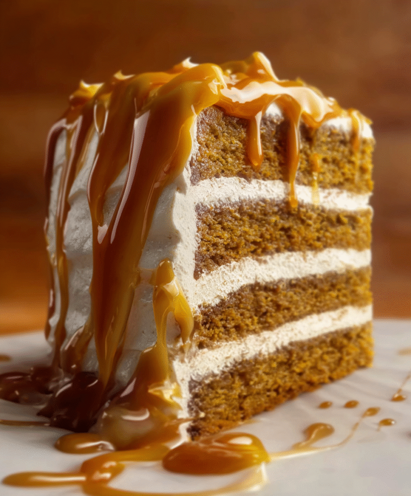 Pumpkin Spice Latte Layer Cake with Caramel Drip