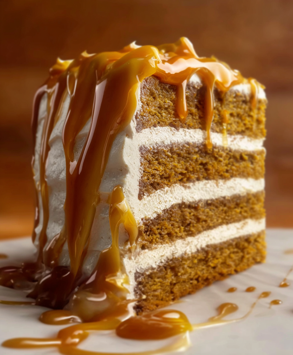 Pumpkin Spice Latte Layer Cake with Caramel Drip