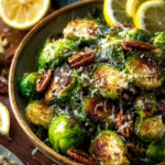 Sautéed Brussels Sprouts with Lemon, Parmesan & Toasted Pecans