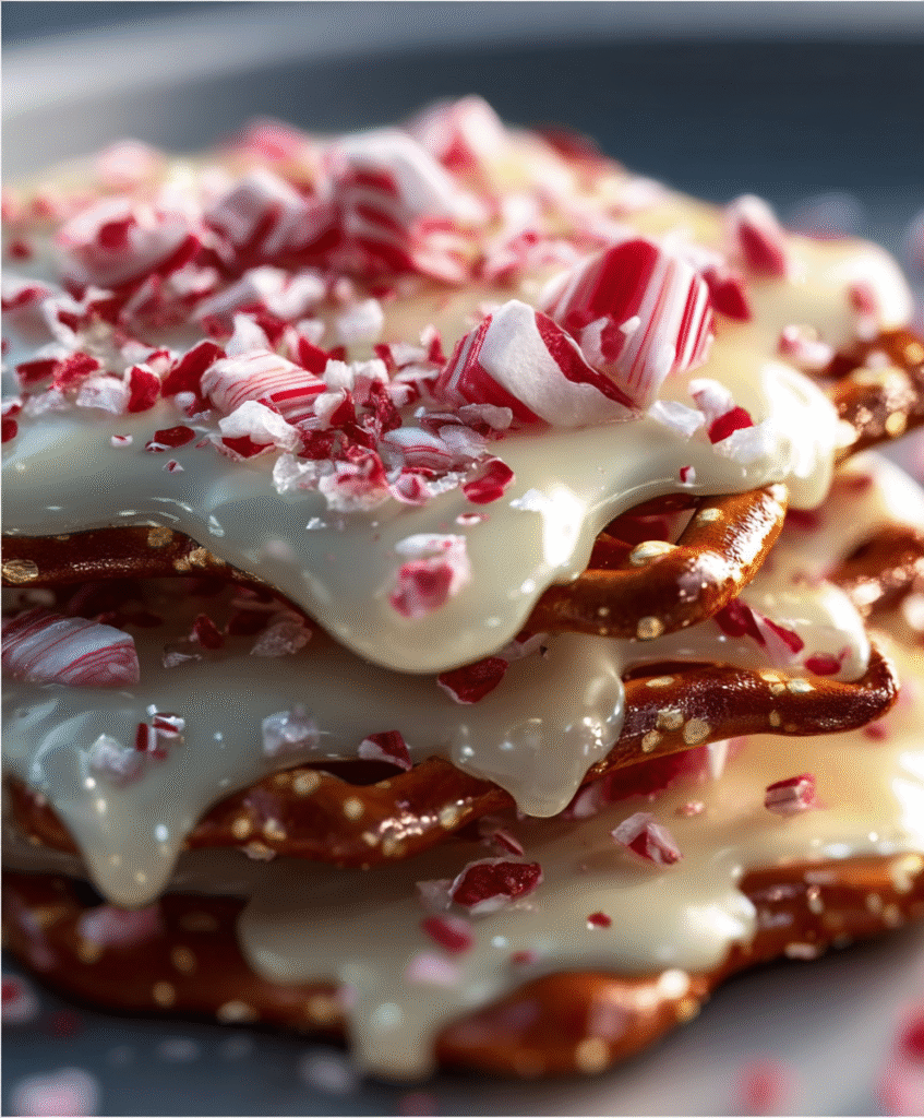 White Chocolate Peppermint Pretzel Crisps