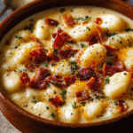 Creamy Bacon Cheddar Gnocchi Soup