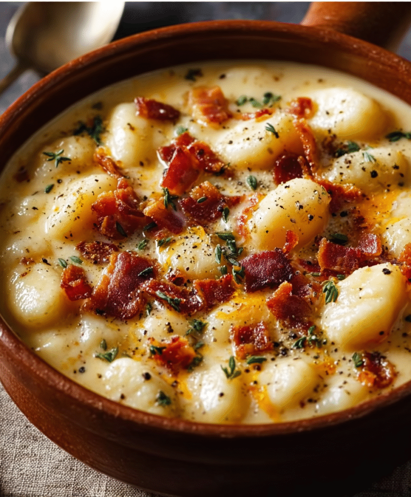 Creamy Bacon Cheddar Gnocchi Soup