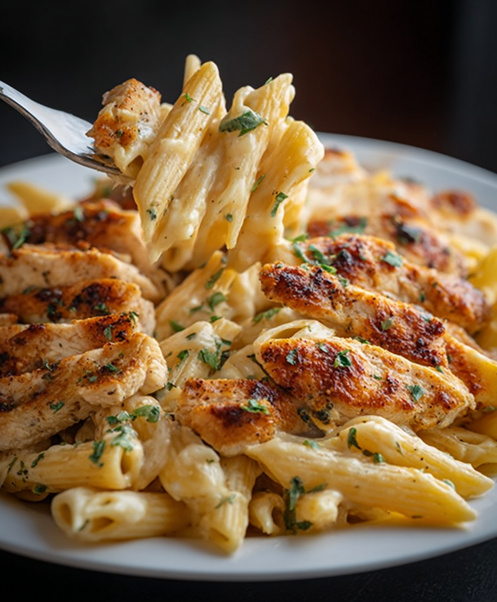 Creamy Penne Pasta with Crispy Chicken