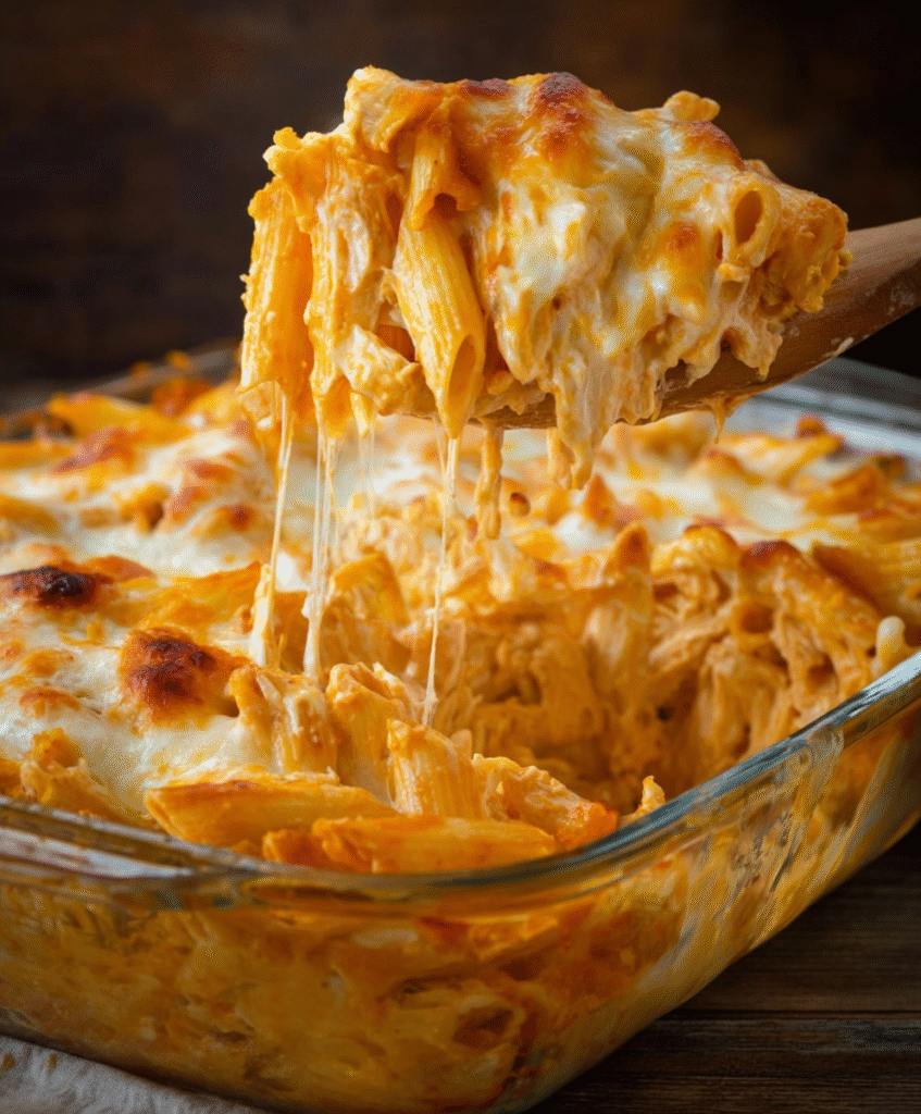 Easy Cheesy Buffalo Chicken Pasta Bake