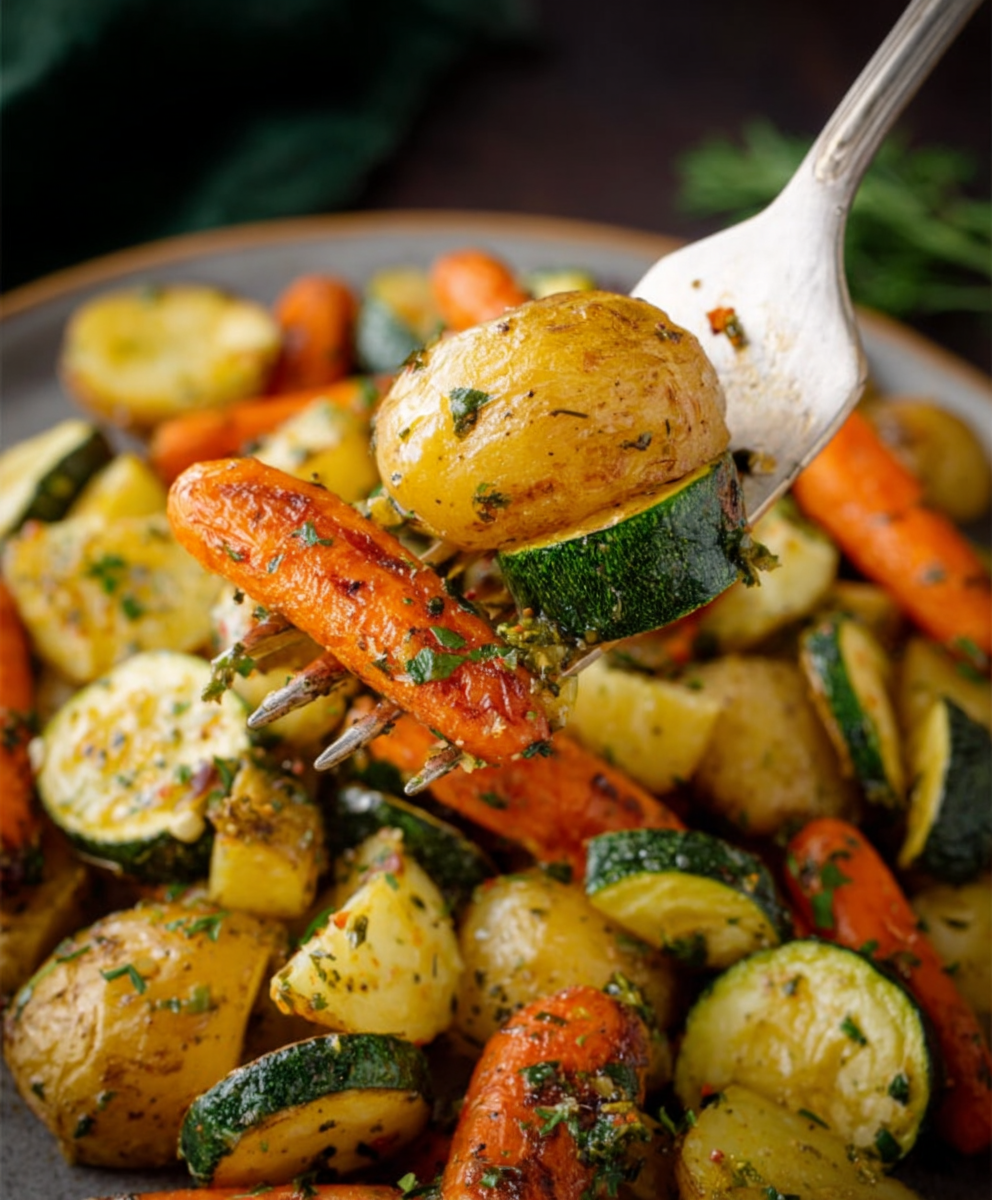 Garlic Herb Roasted Potatoes with Carrots & Zucchini