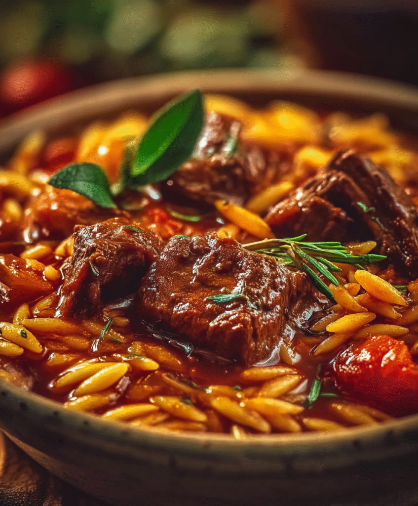 Greek Giouvetsi Beef Stew with Orzo