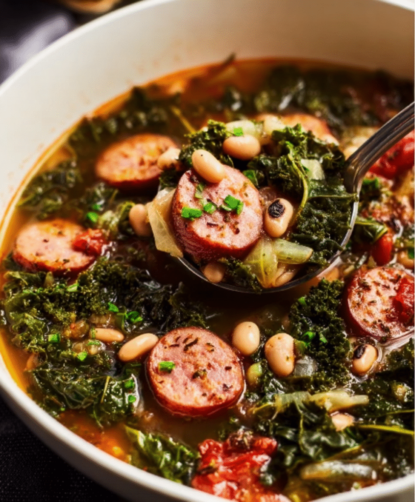 Hearty Black-Eyed Pea Soup with Andouille & Kale