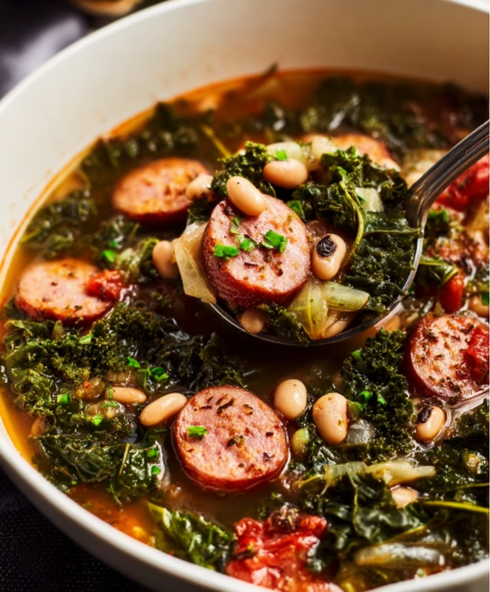 Hearty Black-Eyed Pea Soup with Andouille & Kale