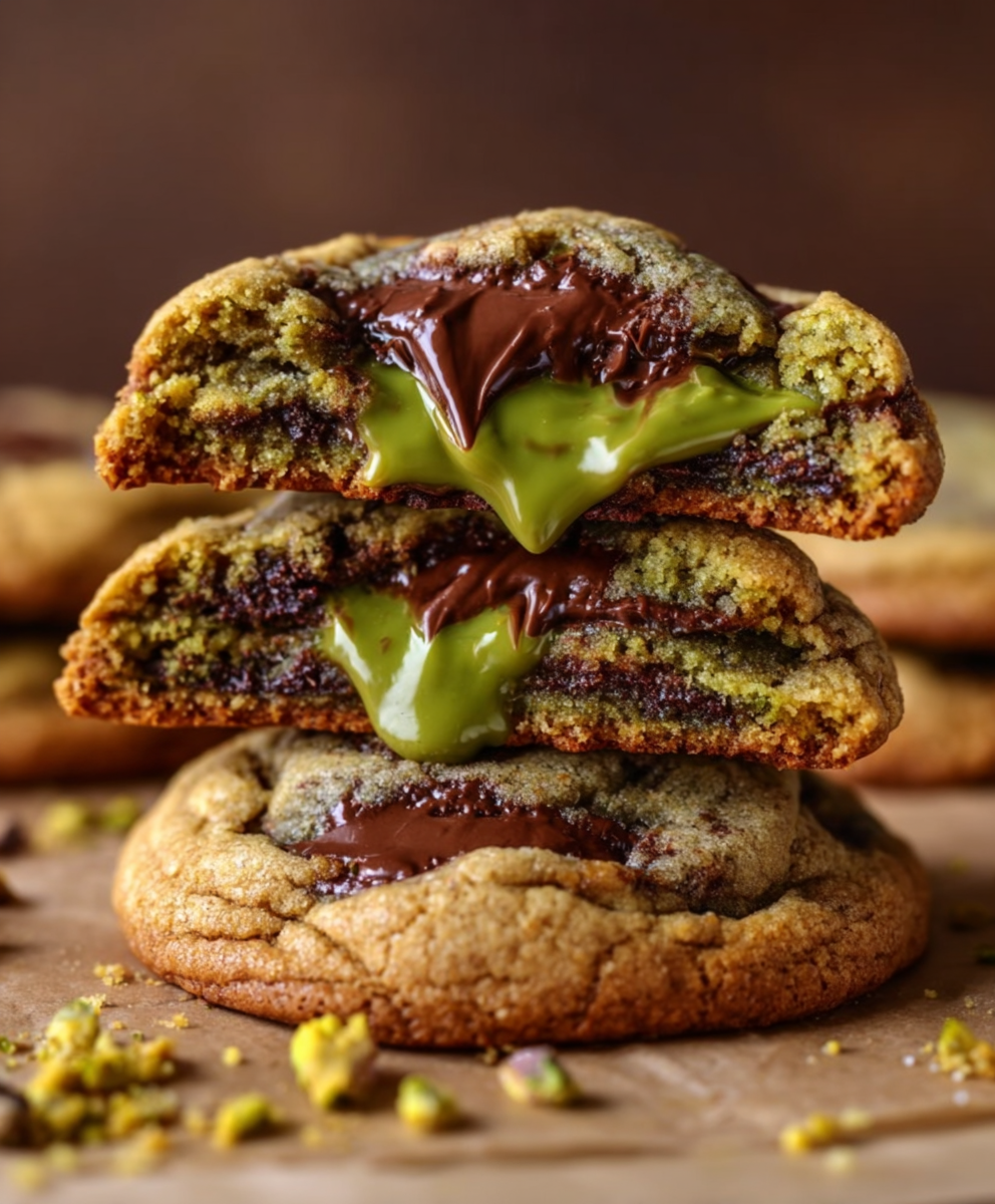 Pistachio Cream–Filled Chocolate Chunk Cookies