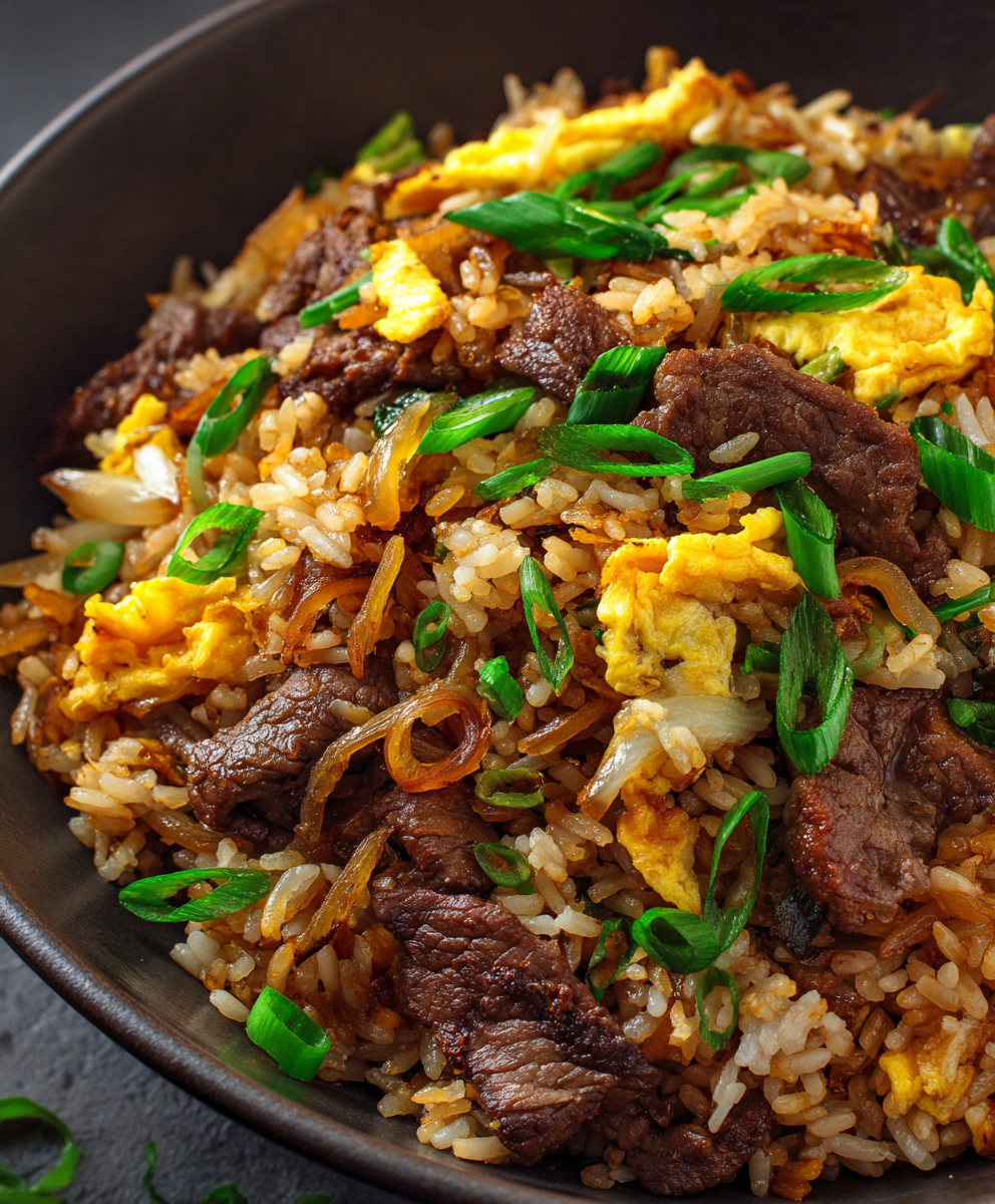 Savory Onion Beef Fried Rice