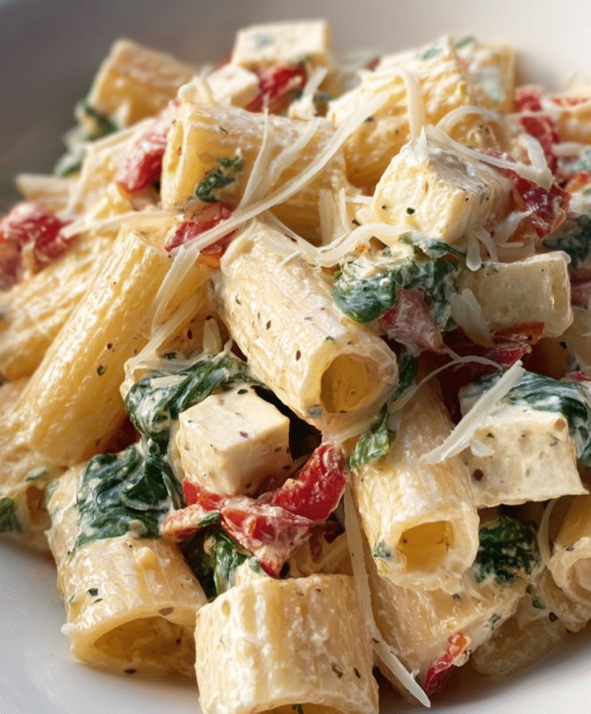 Smoked Mozzarella Spinach Rigatoni Salad