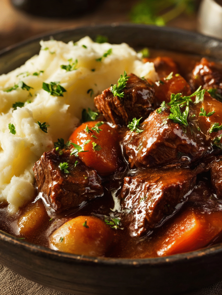 Classic Slow-Braised Beef Stew with Mashed Potatoes