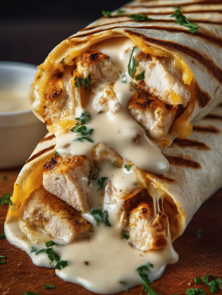 Creamy Cheesy Garlic Chicken Wraps