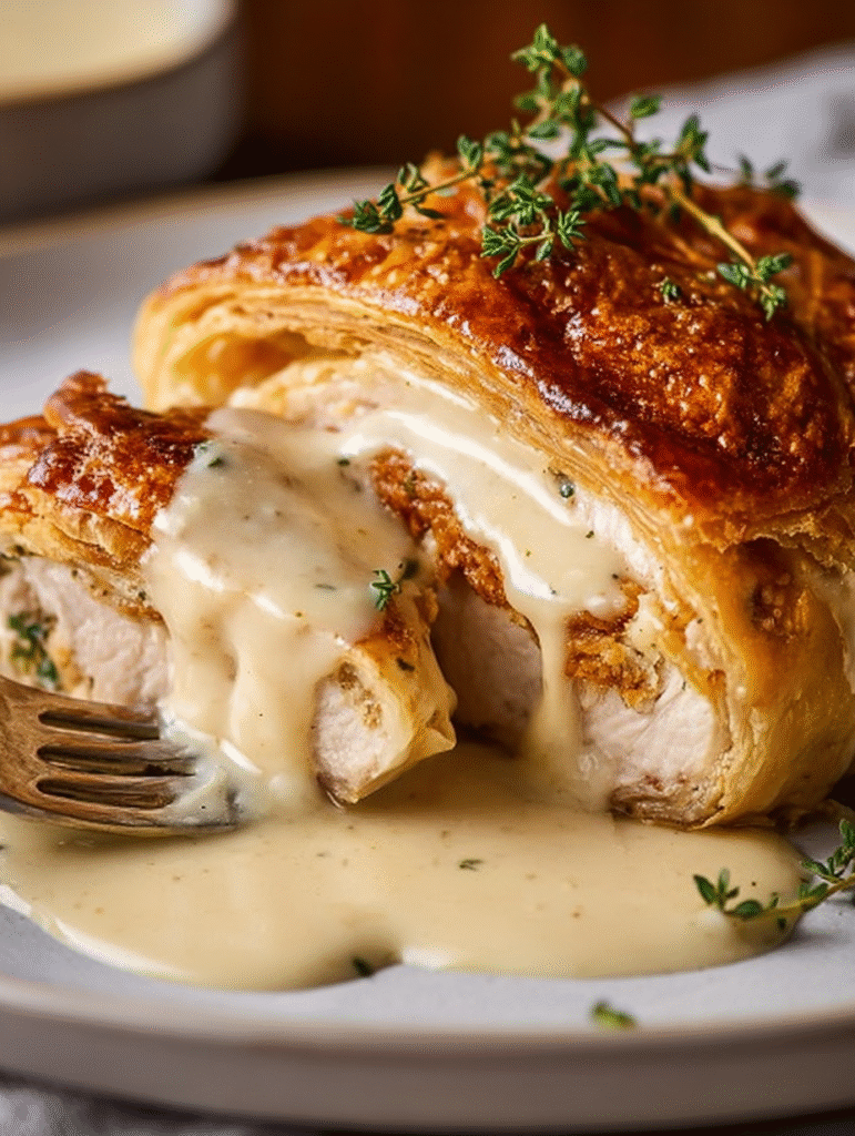 Golden Chicken Wellington with Dijon Cream Sauce