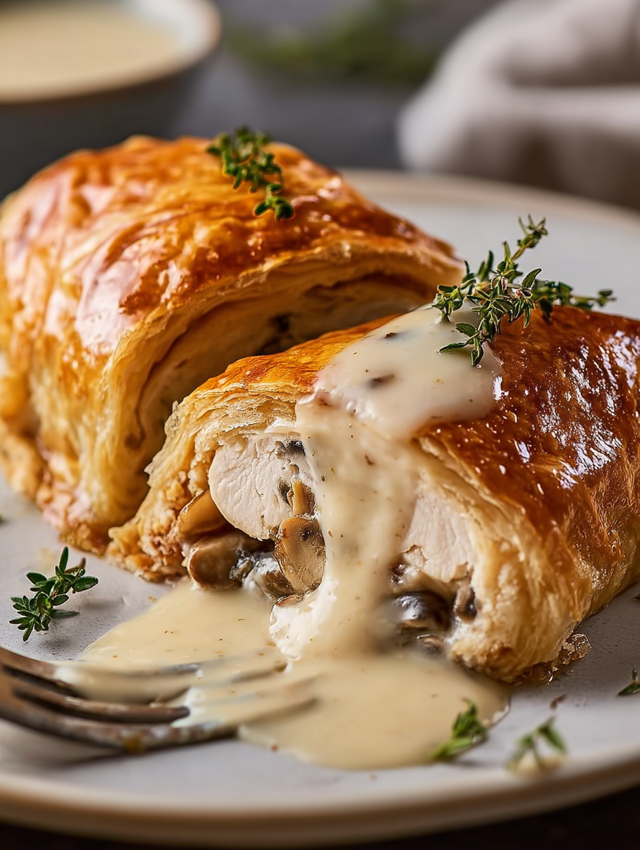 Golden Chicken Wellington with Velvety Dijon Cream