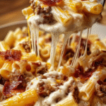 Loaded Bacon Cheeseburger Alfredo Pasta Bake