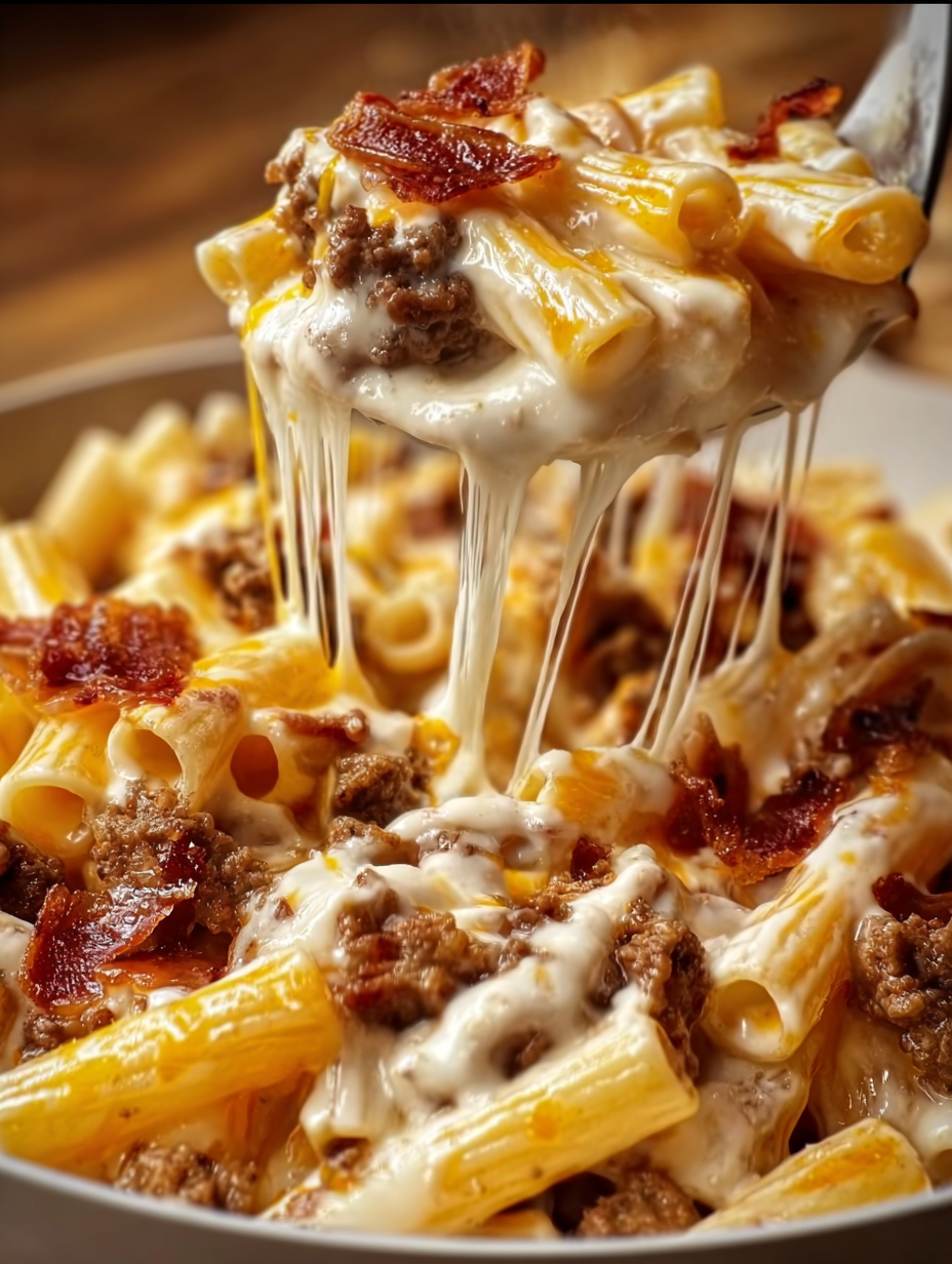 Loaded Bacon Cheeseburger Alfredo Pasta Bake