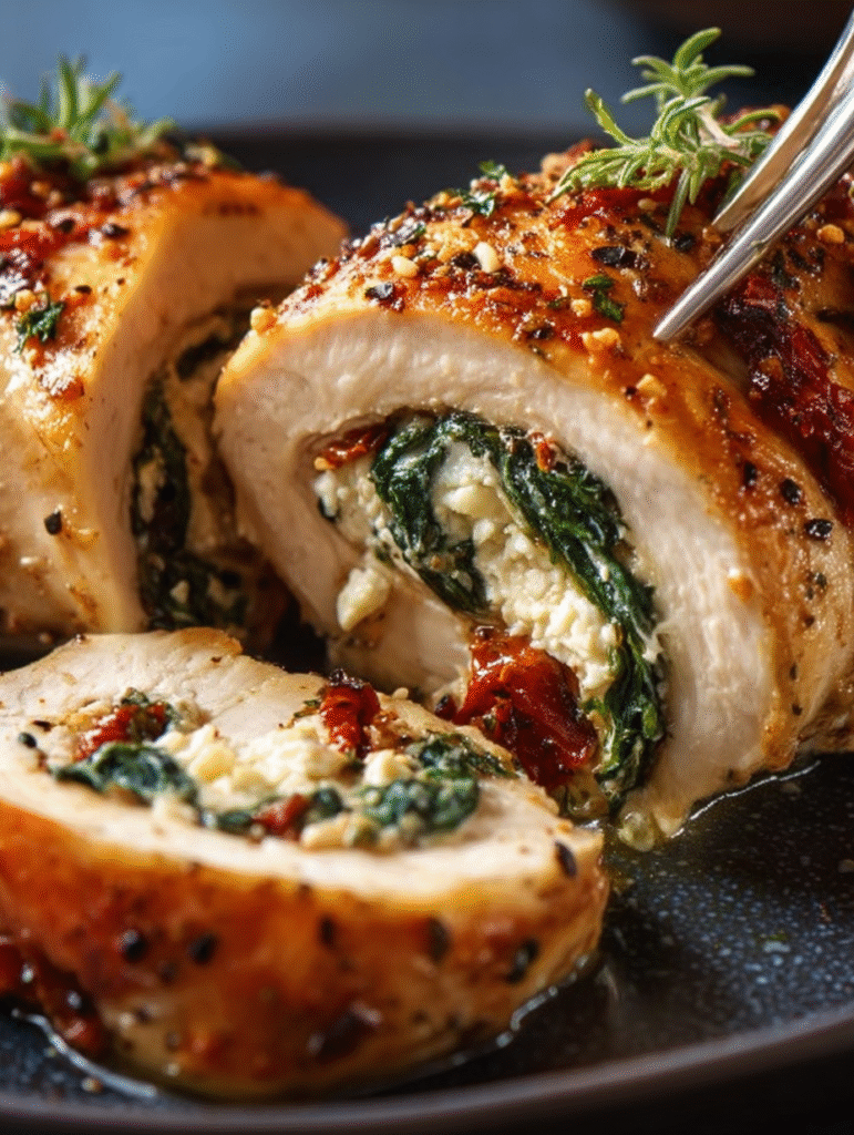 Mediterranean Stuffed Chicken Rolls (Feta, Spinach & Sun-Dried Tomato)