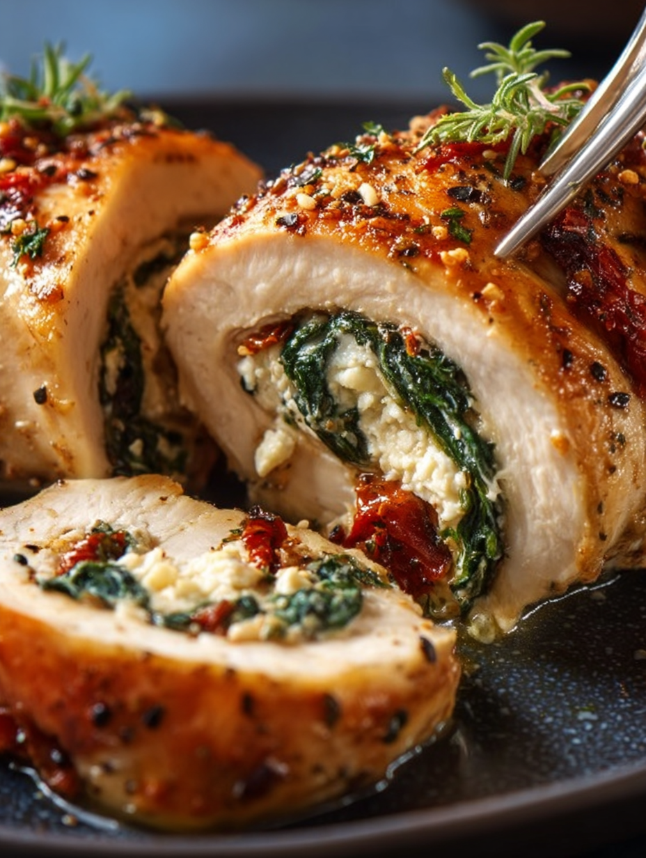 Mediterranean Stuffed Chicken Rolls (Feta, Spinach & Sun-Dried Tomato)