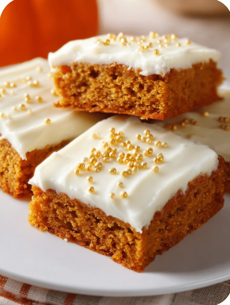 Soft Pumpkin Spice Bars with Creamy Dream Frosting